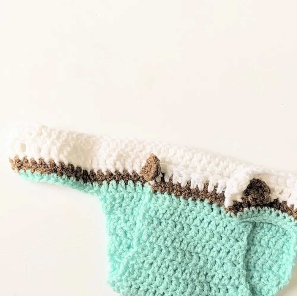 Handmade Matching Crochet Whale Lovey Baby Crib Set in Aqua and Brown-ish/Tan